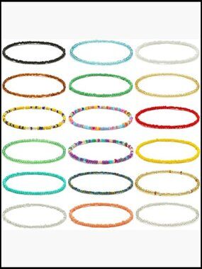Handmade Beaded Anklets Set Boho Stretch Ankle Bracelets Summer Foot Jewelry 18